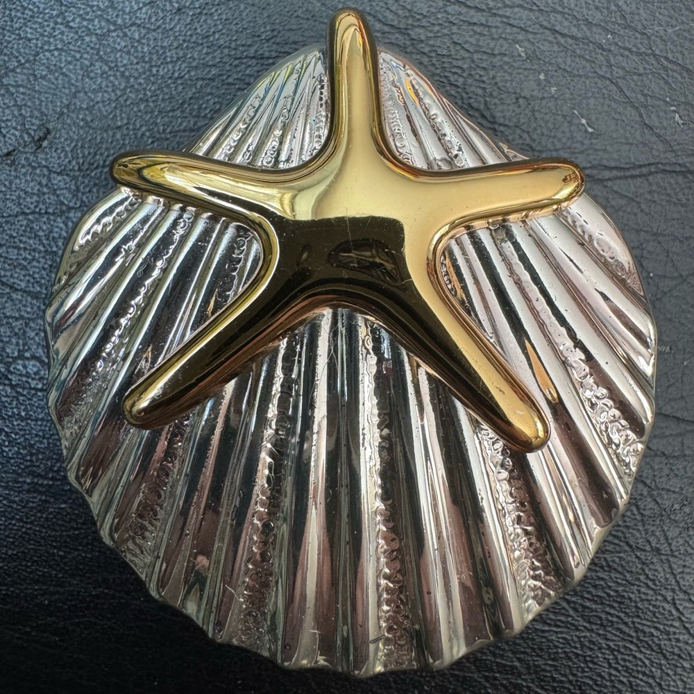 Gold Tone/Silver Tone Shell Starfish Brooch or Pendant, Signed by Best, Vintage